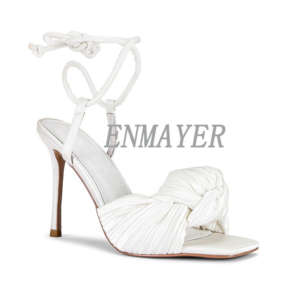 4 inch women's shoes wholesale custom summer white wedding shoes square toe heeled sandals