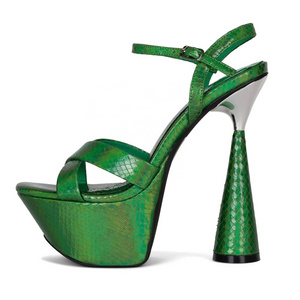 6 inch party high heels ENMAYER custom high quality green snakeskin ankle strap dress shoes sexy platform sandals