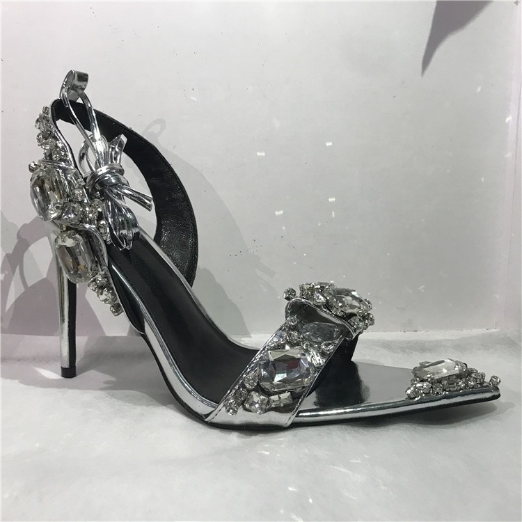 2022 new high heel pointed rhinestone fashion bride wedding shoes crystal stiletto sandals rope sandal