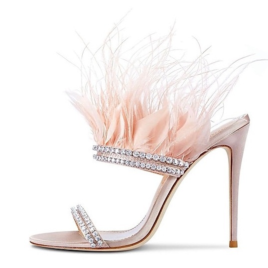 Designer Sandals 2021 Summer Open Toe Women Shoes High Quality Luxury Diamond Feather Heeled Sandals Sexy Sandals