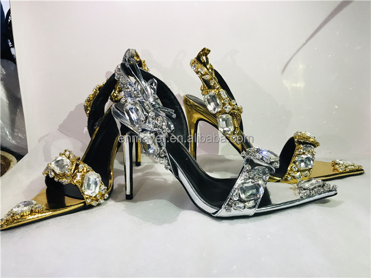 2022 new high heel pointed rhinestone fashion bride wedding shoes crystal stiletto sandals rope sandal