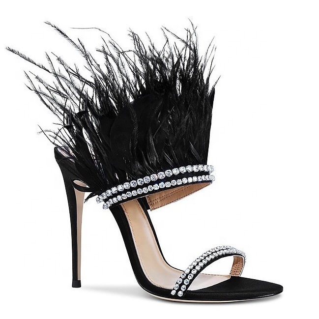 Designer Sandals 2021 Summer Open Toe Women Shoes High Quality Luxury Diamond Feather Heeled Sandals Sexy Sandals