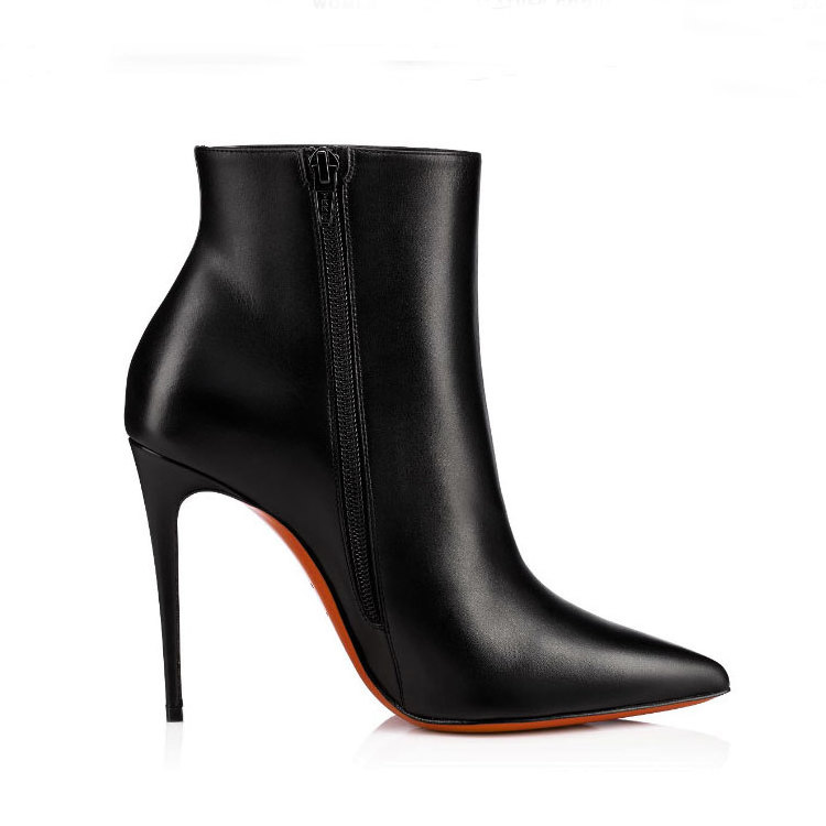 Pointed toe black PU ladies high heel women ankle boots