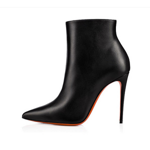 Pointed toe black PU ladies high heel women ankle boots