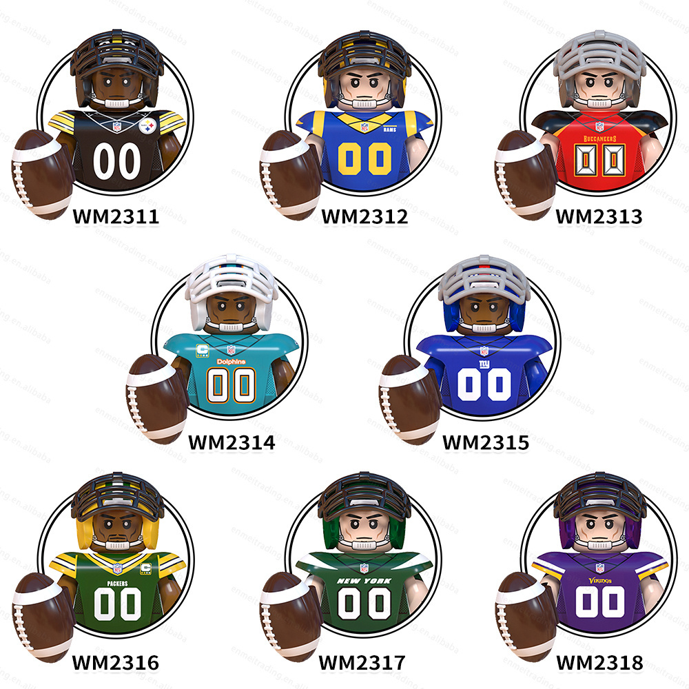 WM6133- WM6136 Famous NFL Rugby Team Player Stars Characters Minifigs Collection Educational Building Blocks Kids for Gift Toys