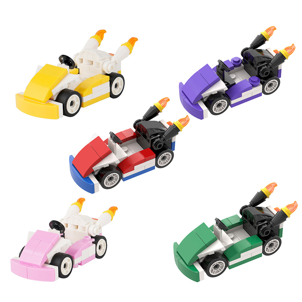 MOC1218-1222 Supermario Game Mario Kart with Wario Luigi Waluigi Princess Peach Cartoon minifigs Building Blocks Kids Gift Toys