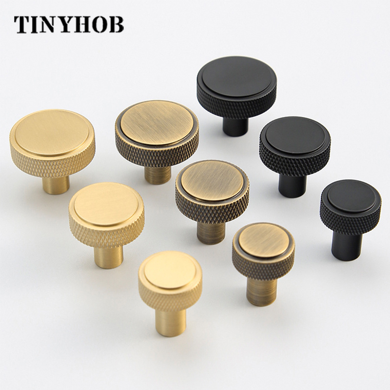 3 Colors Pure Brass Simple Knurled Handles and Knobs Wardrobe Cabinet Drawer Door Handles Furniture handles C-4145