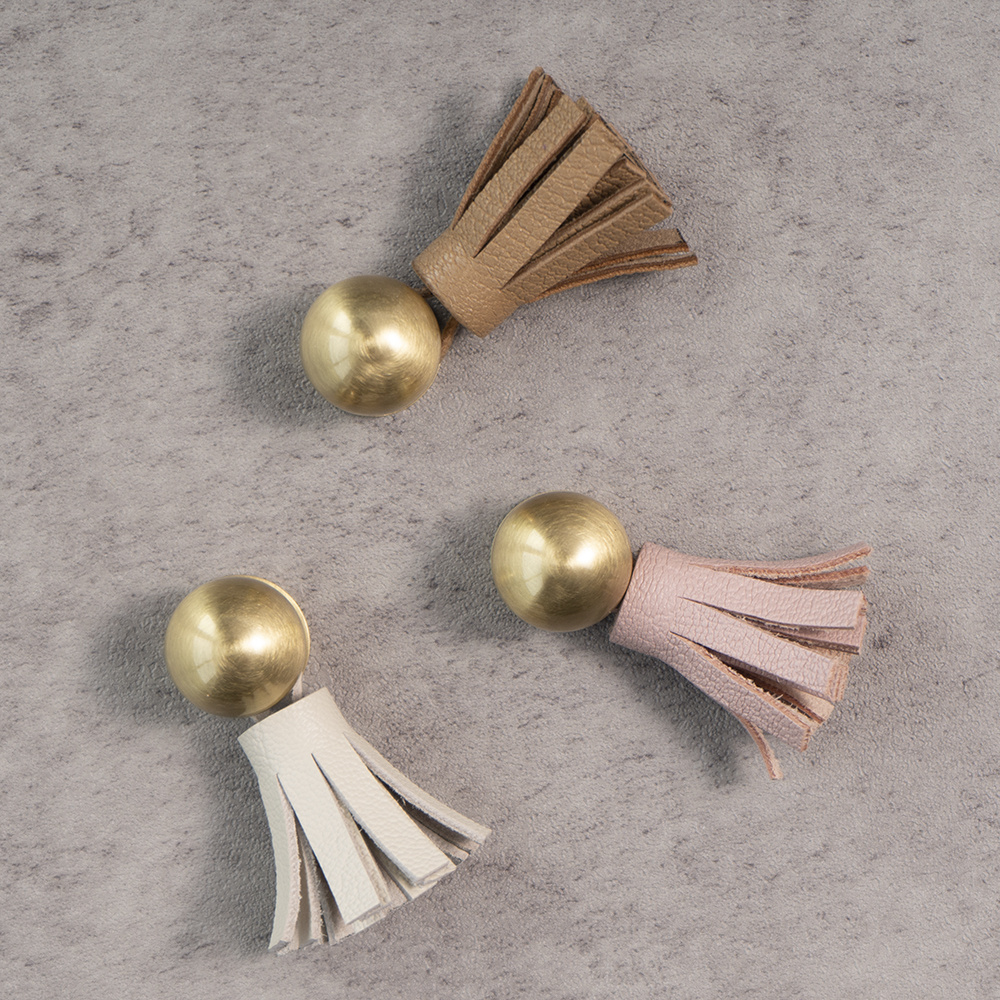 7 Colors Cute Leather Tassel Knob for Kids Room Brass Dresser Drawer Pulls Handles Cabinet Door Decor Handle Pink Pull C-2755-2