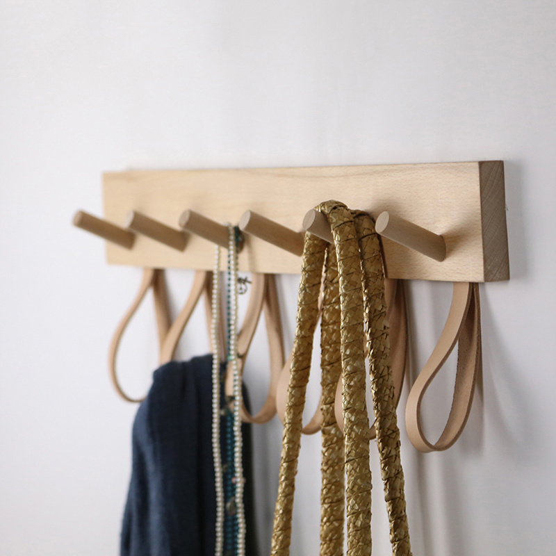 Nordic Wood And Leather Coat Hanger Wall Hook Home Decorative Clothes Hanger Key Holder Wall Mounted Coat Rack Key Hanger HK-260