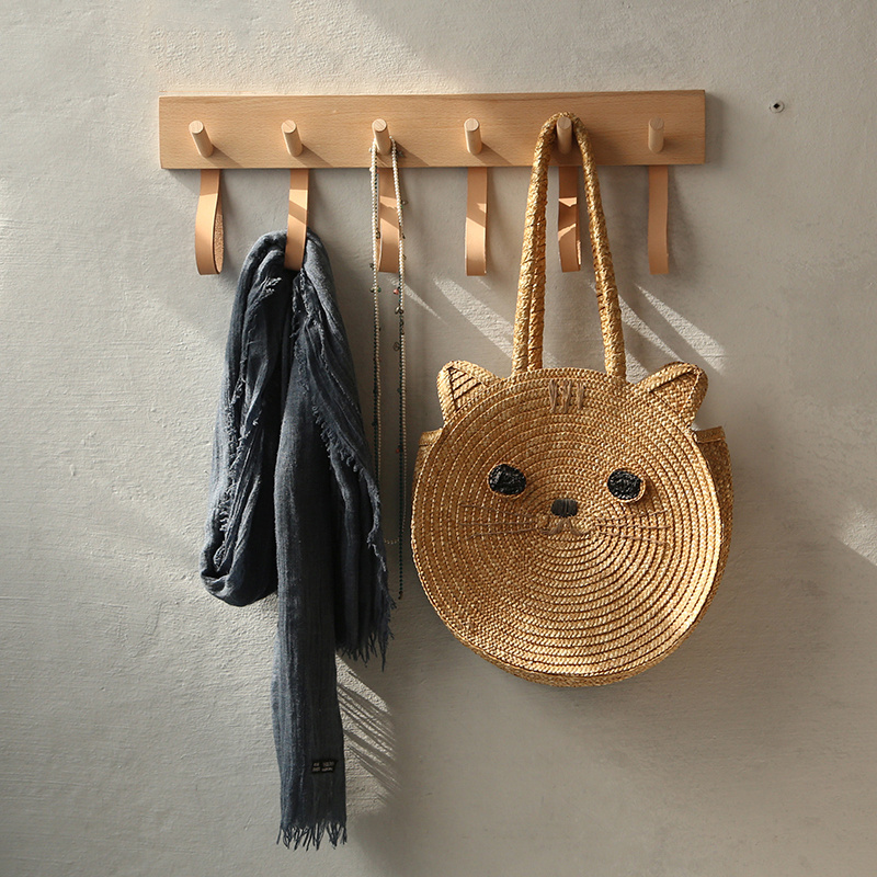 Nordic Wood And Leather Coat Hanger Wall Hook Home Decorative Clothes Hanger Key Holder Wall Mounted Coat Rack Key Hanger HK-260