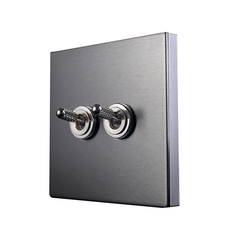 Brass lever Wall Switch Stainless steel Panel,Retro style Light Switch 86*86mm 10A 250V 1/2/3/4 gang 1/2 way SW-2437