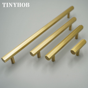 1.8"-15" Gold Solid Brass Hexagon Knob T Bar Cabinet Pull for Kitchen Room Longer Dresser Handle Furniture Hardware C-1644