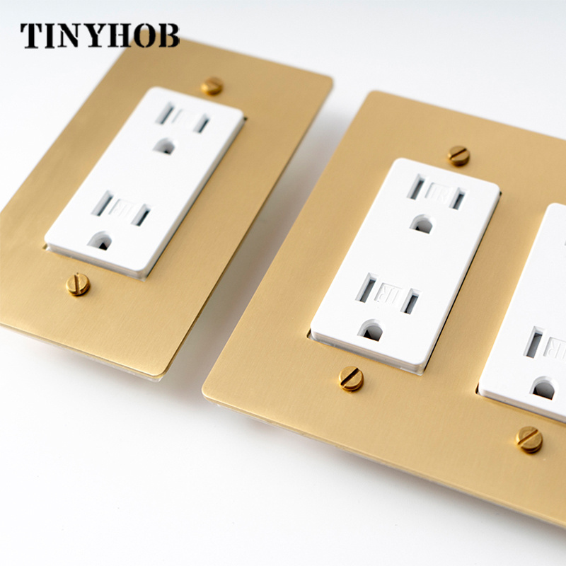 Customization Golden White Brass Plate US Standard Brass Knurled Switch Toggle 15A GFCI USB Socket 110V LED DIMMER Light Switch