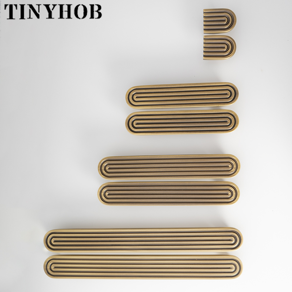 Unique Line/Solid Brass Furniture Cabinet Handles Door Knobs Cupboard Drawer Pulls Home Decor Retro Hardware C-4496