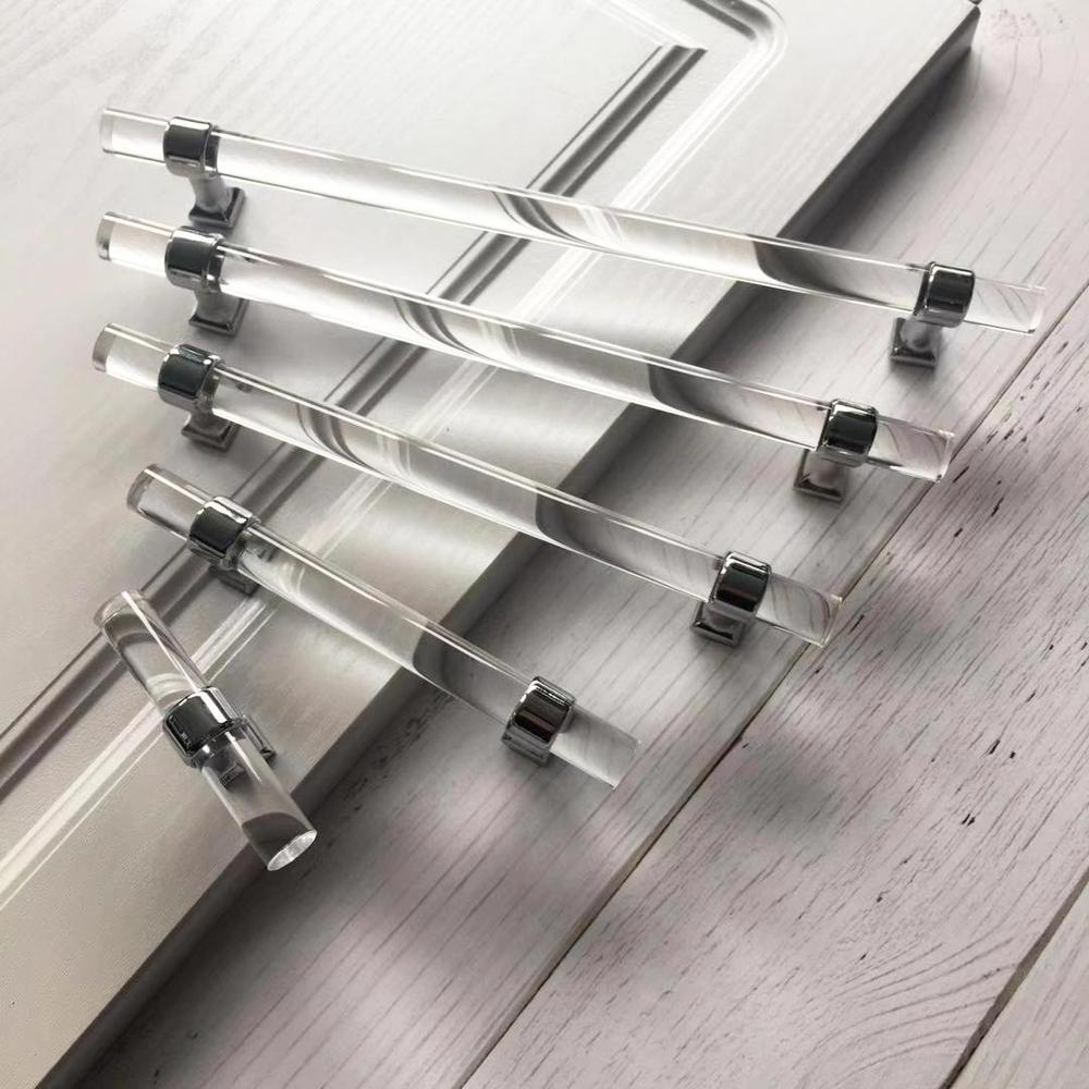 Various Sizes Modern Style Acrylic Drawer Knobs T bar Handle Bathroom Pulls Kitchen Cabinet Door Handle Pull Al-0022