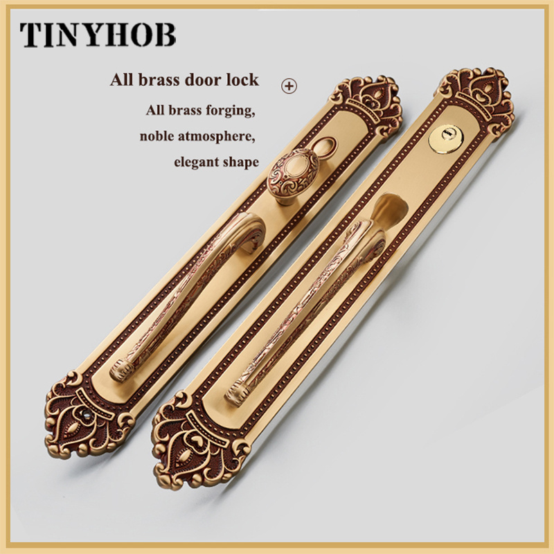 Luxury European solid Brass wood villa interior door lock gate outdoor double open Clubhouse wooden door lock CL-0925