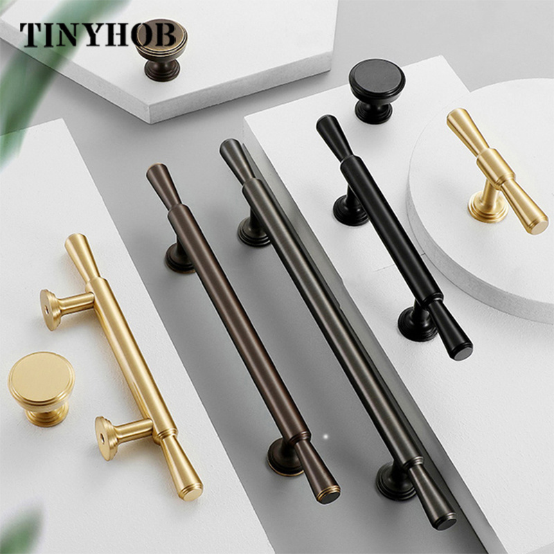 Nordic Polished Gold Solid brass Knob T Bar Handles Longer Drawer Pulls Kitchen Cabinet Handles Furniture Hardware C-1590