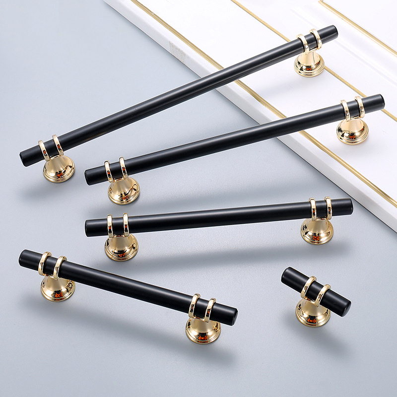 Wholesale Nordic style Black gold Handles Wardrobe Elegant Cabinet Knobs and Handles T Bar Straight Furniture Handle Pull Z-2281