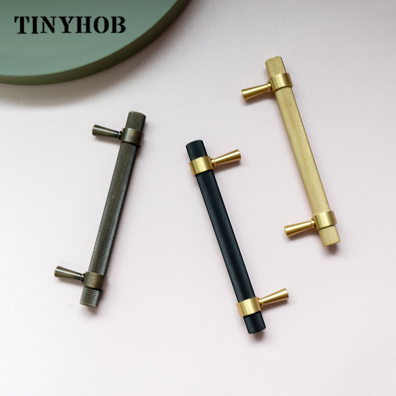 Kitchen Cabinet Handles Drawer Pulls T Bar Customizable C-2715 Bedroom Brass Wholesale Black/gold Hole Knurled/textured Modern