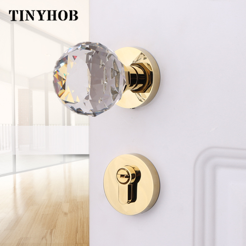 New product creative round crystal brass door knob door handle lock set for bedroom bathroom with/without keys CL-0960