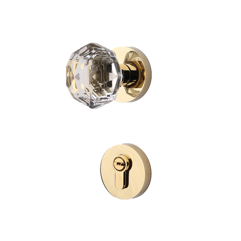 New product creative round crystal brass door knob door handle lock set for bedroom bathroom with/without keys CL-0960