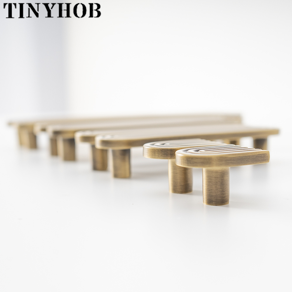 Unique Line/Solid Brass Furniture Cabinet Handles Door Knobs Cupboard Drawer Pulls Home Decor Retro Hardware C-4496