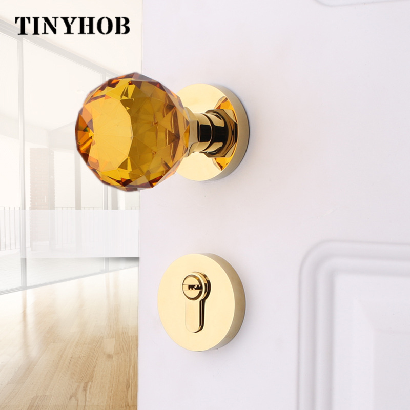 New product creative round crystal brass door knob door handle lock set for bedroom bathroom with/without keys CL-0960