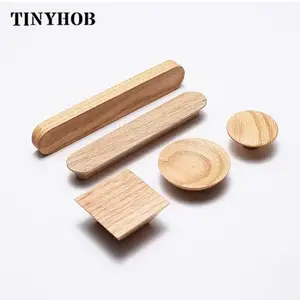 Large Size Semicircle Shape Wooden Knob Drawer Pulls Natural Beech Kitchen Cabinet Handles Simple Furniture Hardware