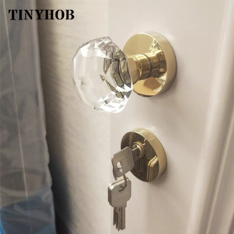 New product creative round crystal brass door knob door handle lock set for bedroom bathroom with/without keys CL-0960