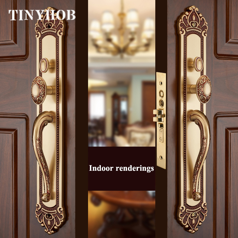 Luxury European solid Brass wood villa interior door lock gate outdoor double open Clubhouse wooden door lock CL-0925