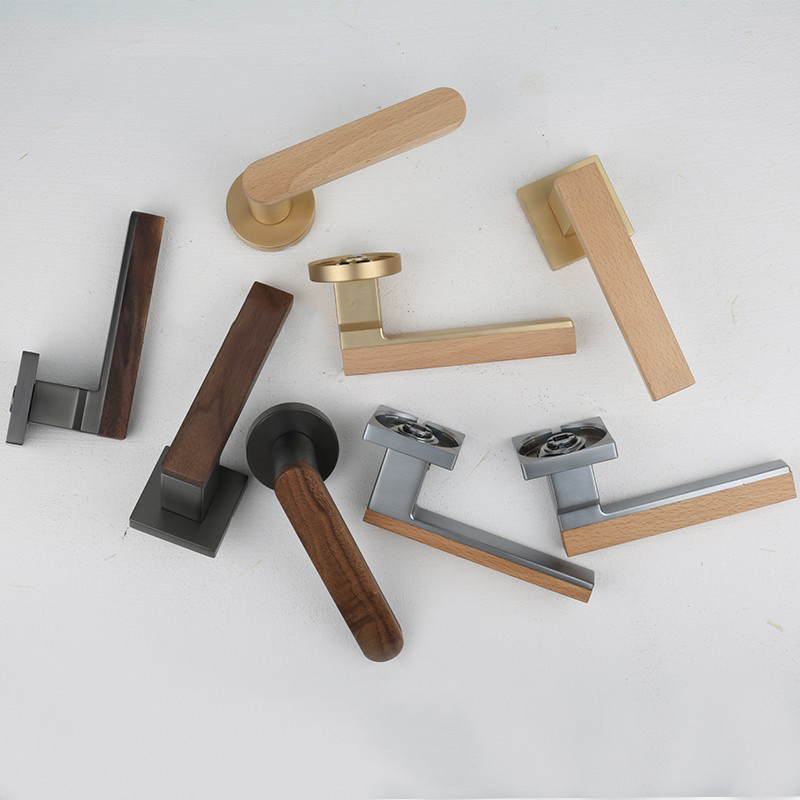 Simple Wood+Brass Door Lock American Style Bedroom Door Handle Lock Interior Door Wooden Handle with key Lock CL-0865