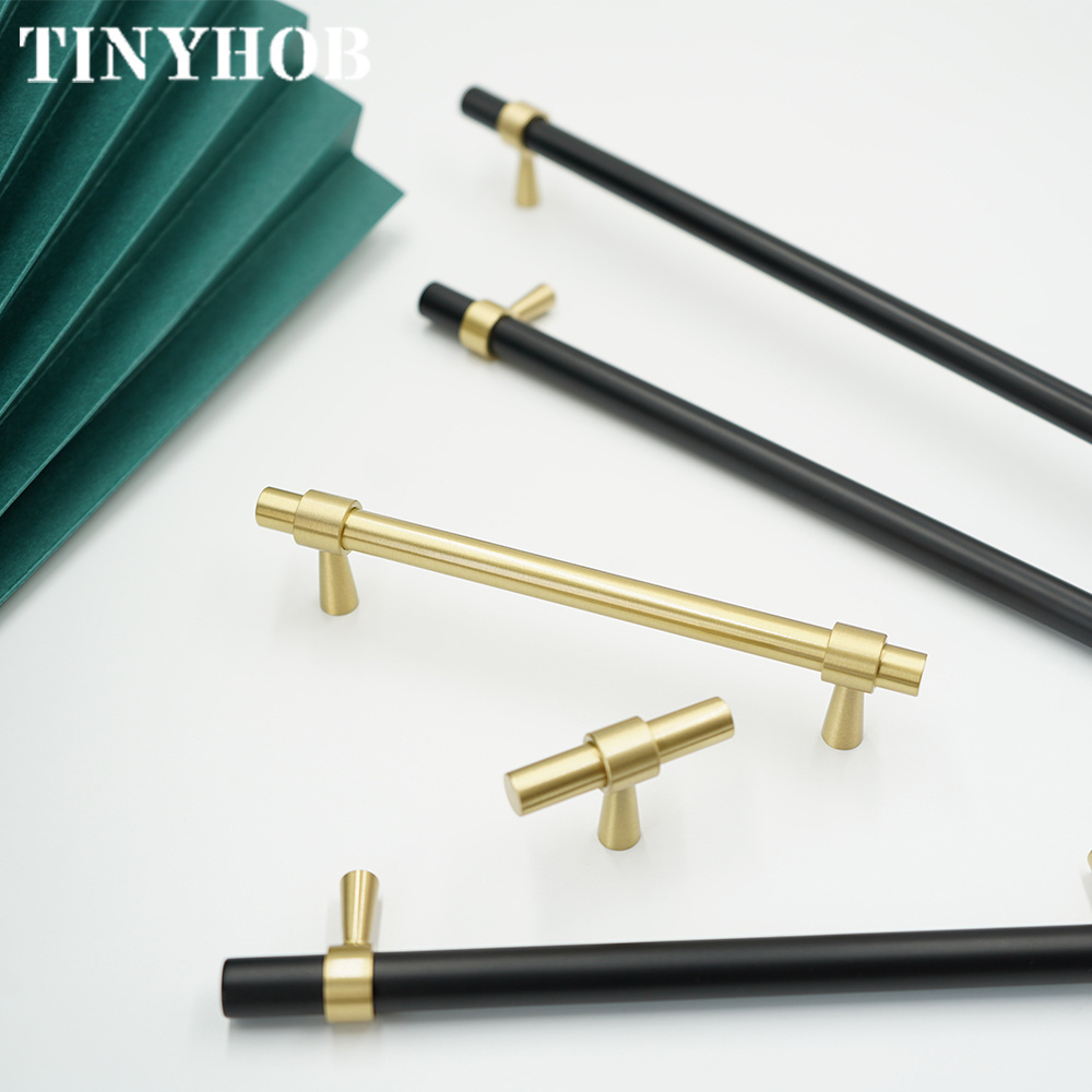 Customization Simple Brass Furniture Long Handles T-bar Black Gold for Wardrobe Dresser Cupboard Cabinet pulls Handles DC-2570