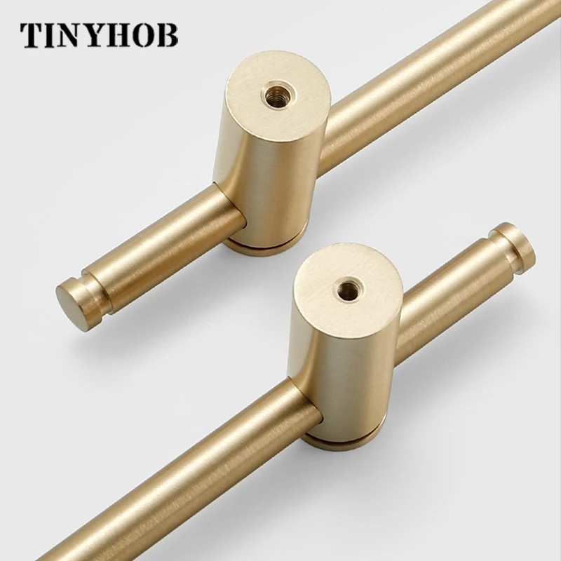 Wholesale Solid Brass Cabinet Knobs And Handles Cupboard Wardrobe Drawer Knobs Satin Brass Long Handles  C-2281