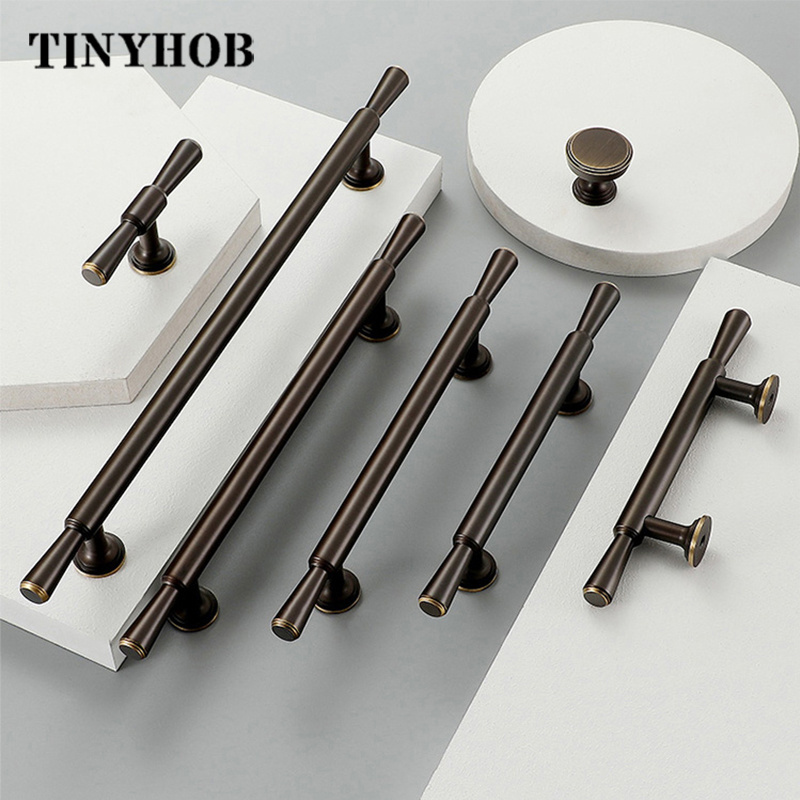 Nordic Polished Gold Solid brass Knob T Bar Handles Longer Drawer Pulls Kitchen Cabinet Handles Furniture Hardware C-1590