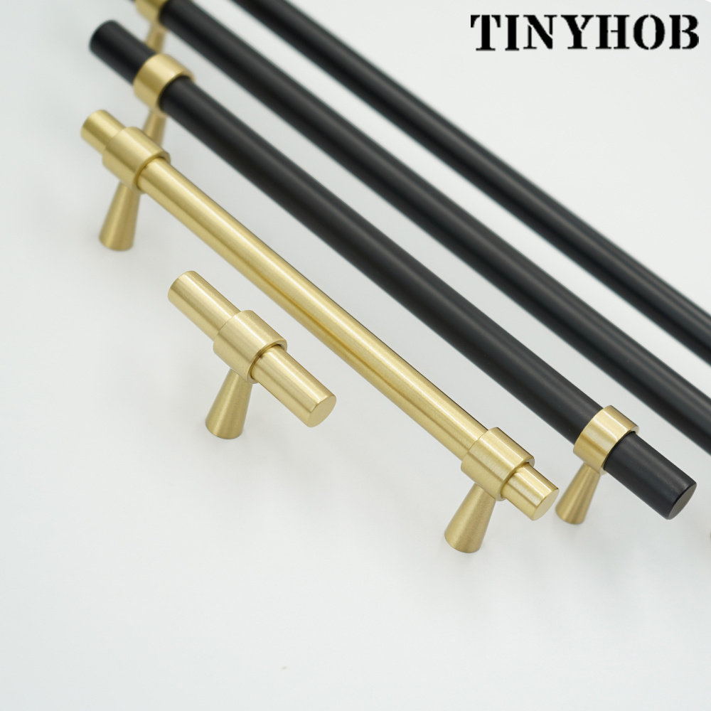 Customization Simple Brass Furniture Long Handles T-bar Black Gold for Wardrobe Dresser Cupboard Cabinet pulls Handles DC-2570