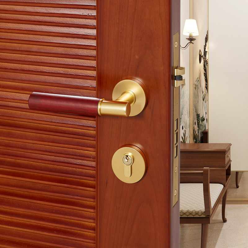 Door Lock American Style Bedroom Door Handle Lock Simple Brass Interior Door Wood Handle with Key Lock CL-0835 Tinyhob