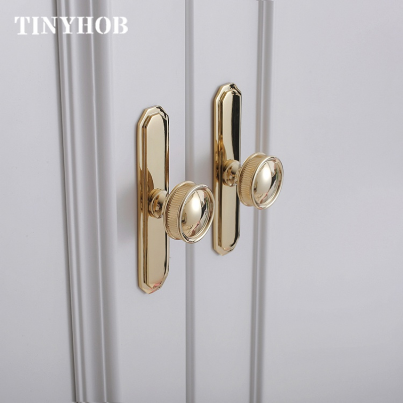 Glossy Gold Solid Brass with Plate Drawer Knob Furniture Handle Cupboard Drawer Pull Kitchen Cabinet Door Wardrobe Handle C-5675