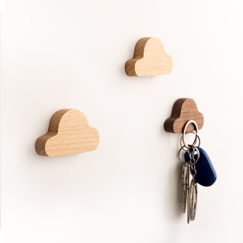 Solid wood creative key hook wall hanging free punch porch storage magnet suction hook SHK-1269