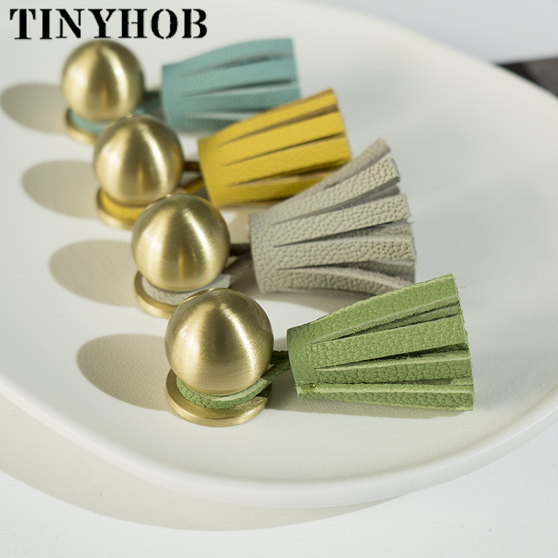 Brass Tassel Knob Round Cabinet Door Knobs and Handles Furnitures Cupboard Wardrobe Drawer Pull Handles C-2755 Gold Screw Modern