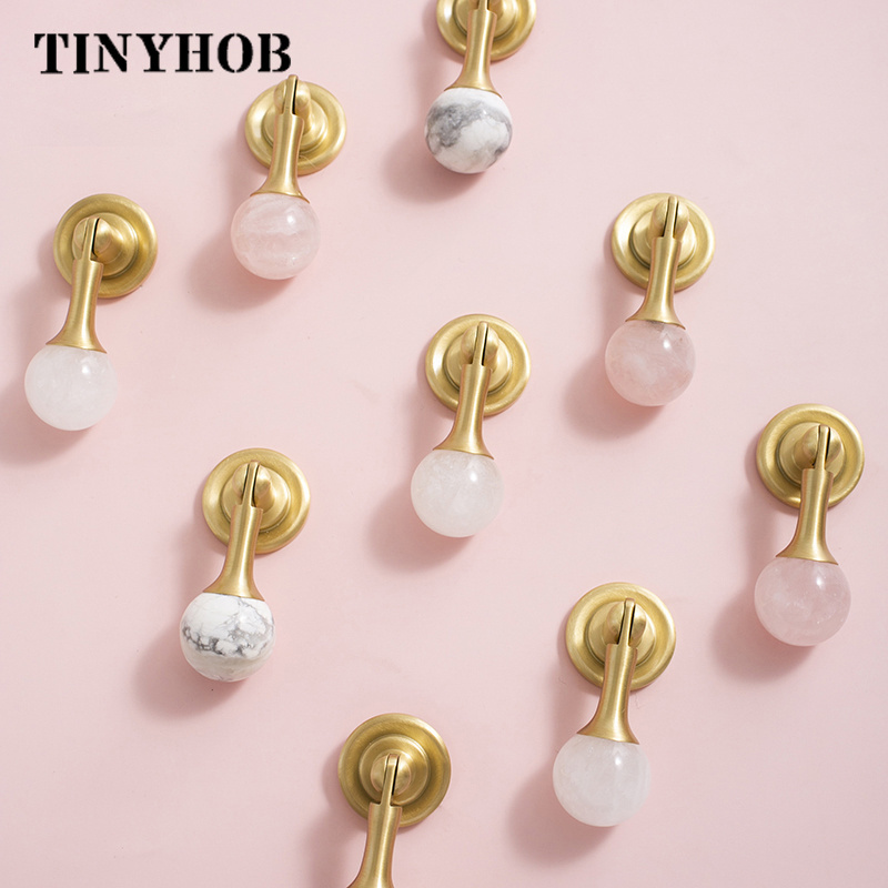 Cute Natural Crystal Stone Knobs Pink White Dresser Cabinet Door Knobs and Handles Ball Pendant Drawer Pull C-4798