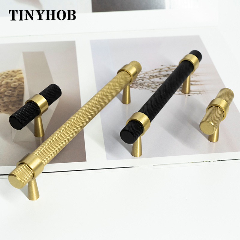 Kitchen Cabinet Handles Drawer Pulls T Bar Customizable C-2715 Bedroom Brass Wholesale Black/gold Hole Knurled/textured Modern