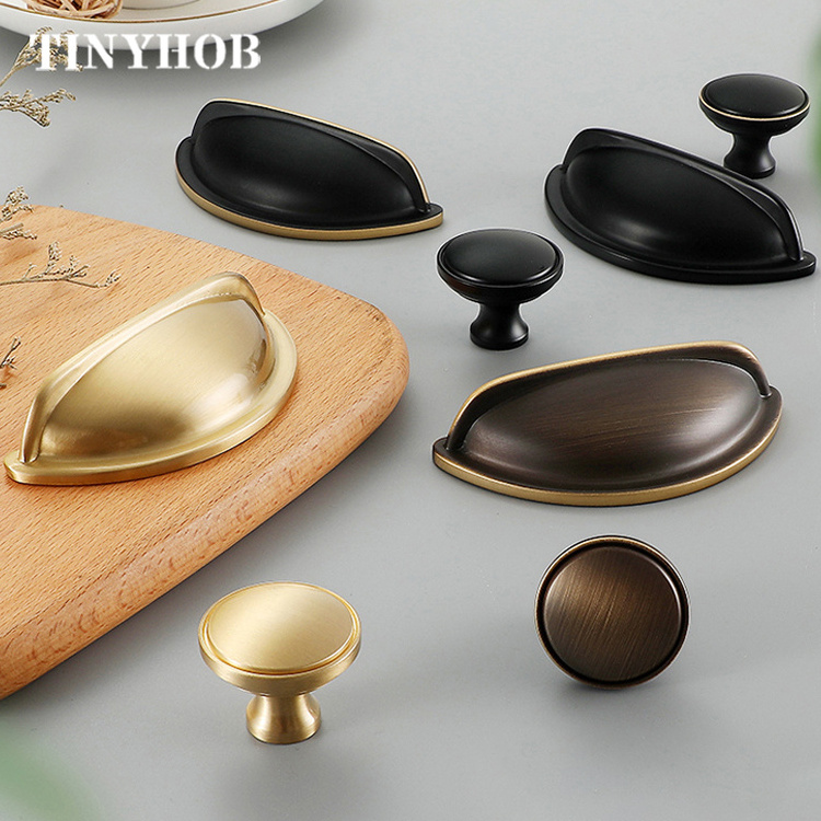 Bronze Shell Shape Drawer Cabinet Handle Solid Brass Cabinet Knob and Knob Furniture Handle/ 76MM Black Handle C-5120