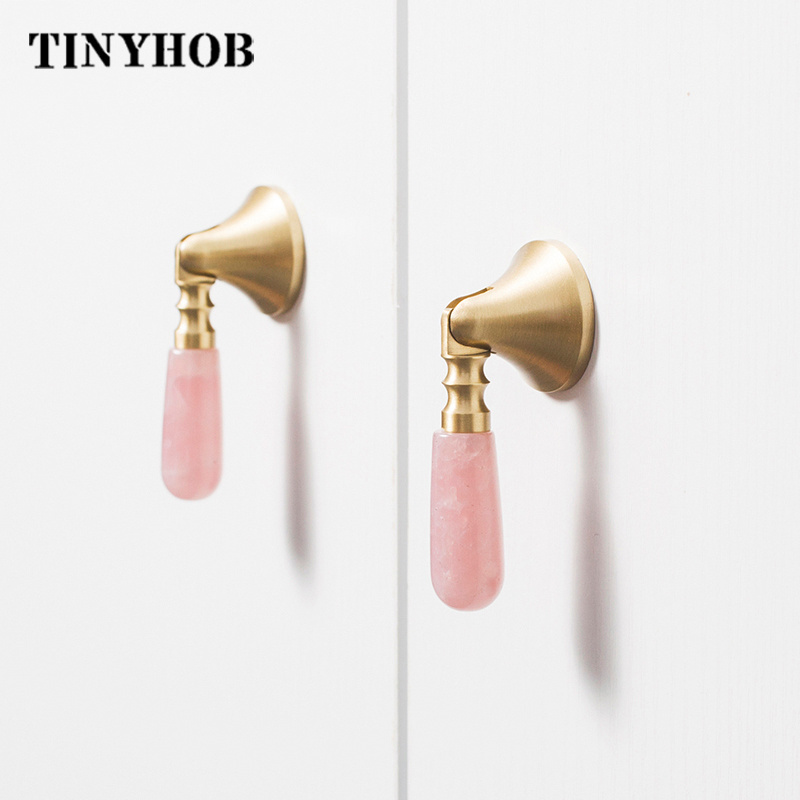 Multicolor Natural crystal+solid brass Kitchen Drawer Cabinet Handle Furniture Pink Crystal Knobs Hardware Cupboard Pull C-3057