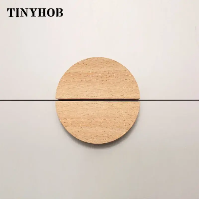 Large Size Semicircle Shape Wooden Knob Drawer Pulls Natural Beech Kitchen Cabinet Handles Simple Furniture Hardware