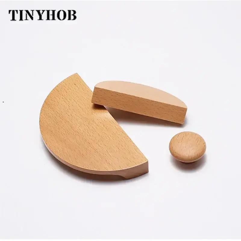 Large Size Semicircle Shape Wooden Knob Drawer Pulls Natural Beech Kitchen Cabinet Handles Simple Furniture Hardware