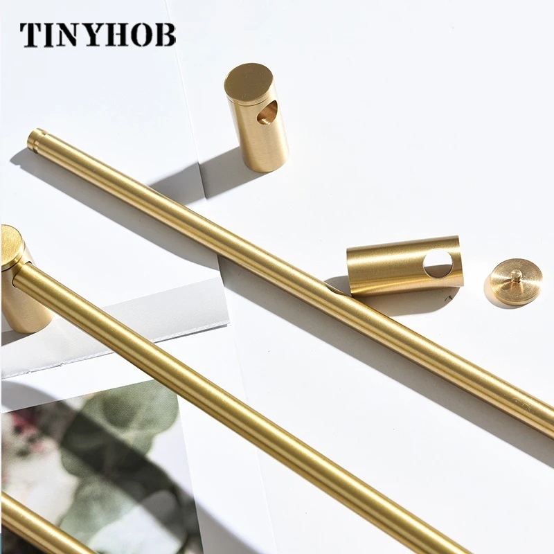 Wholesale Solid Brass Cabinet Knobs And Handles Cupboard Wardrobe Drawer Knobs Satin Brass Long Handles  C-2281