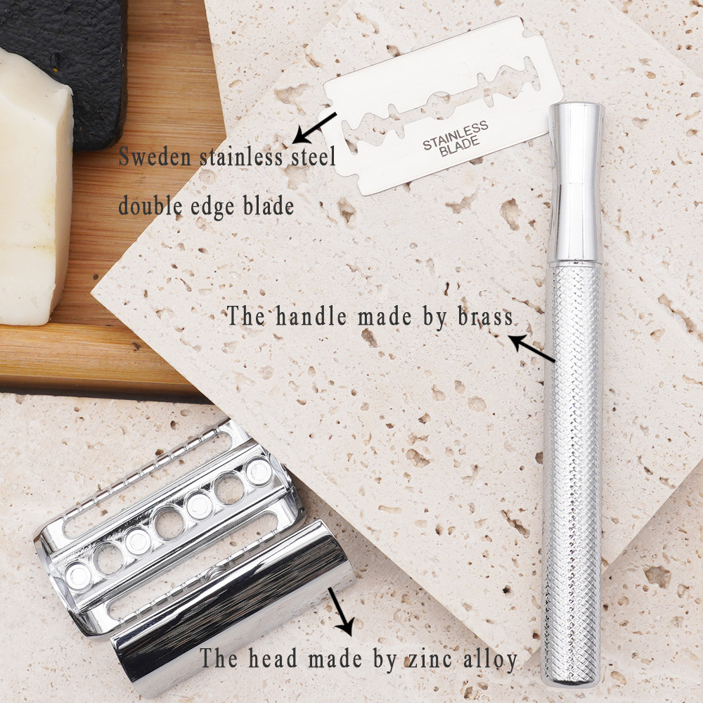 zero waste simple mens stainless steel metal handle safety razor personal silver shaving razor