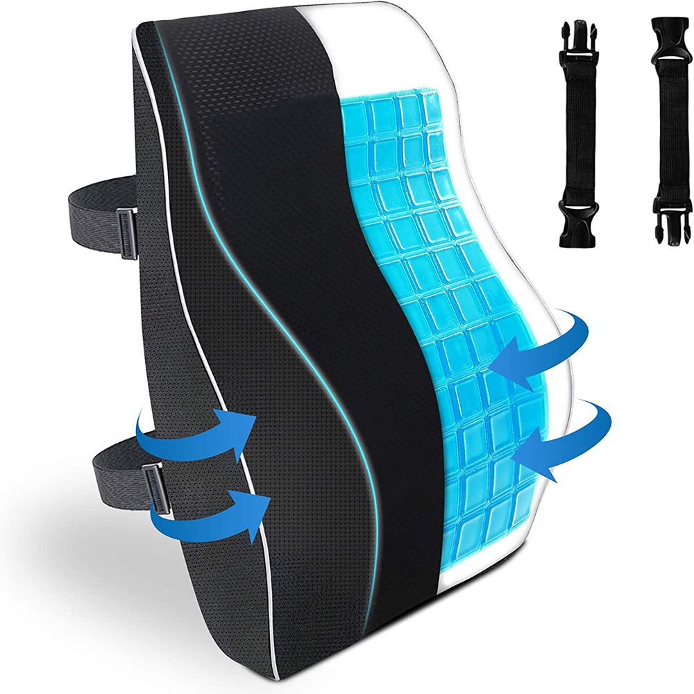 Ergonomic Car Seat Office Chair Cooling Gel Memory Foam Lumbar Support Cushion Orthopedic Back Pillow for Lower Back