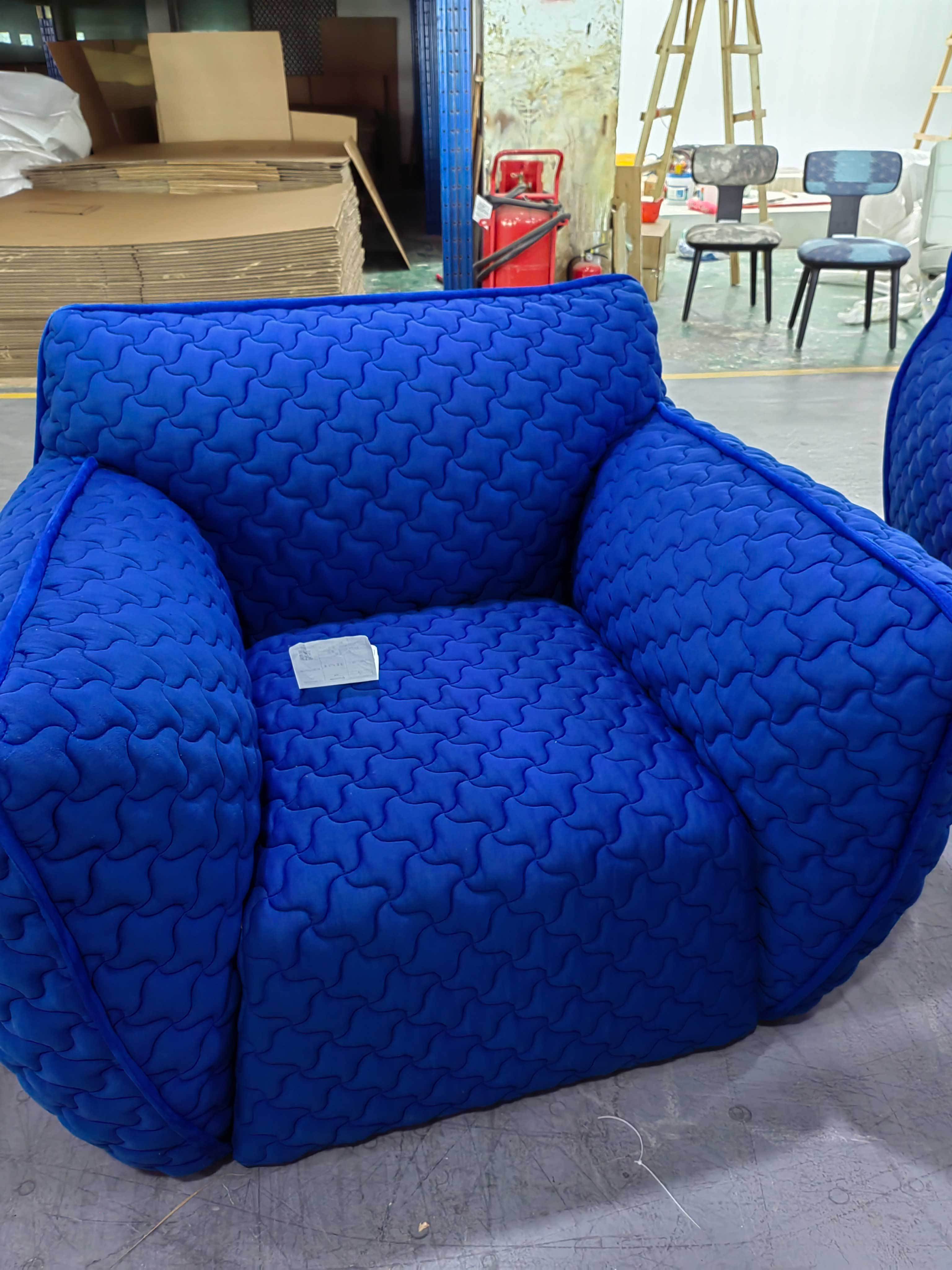 Modern Design Furniture Puff Sofa Chair Blue Fabric Armchairs For Living Room 3D Fabric Sofa