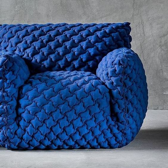 Modern Design Furniture Puff Sofa Chair Blue Fabric Armchairs For Living Room 3D Fabric Sofa